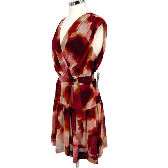 Taylor Printed Wrap Sleeveless Dress Red Pink Floral With Belt Size XL NWT - Picture 5 of 12